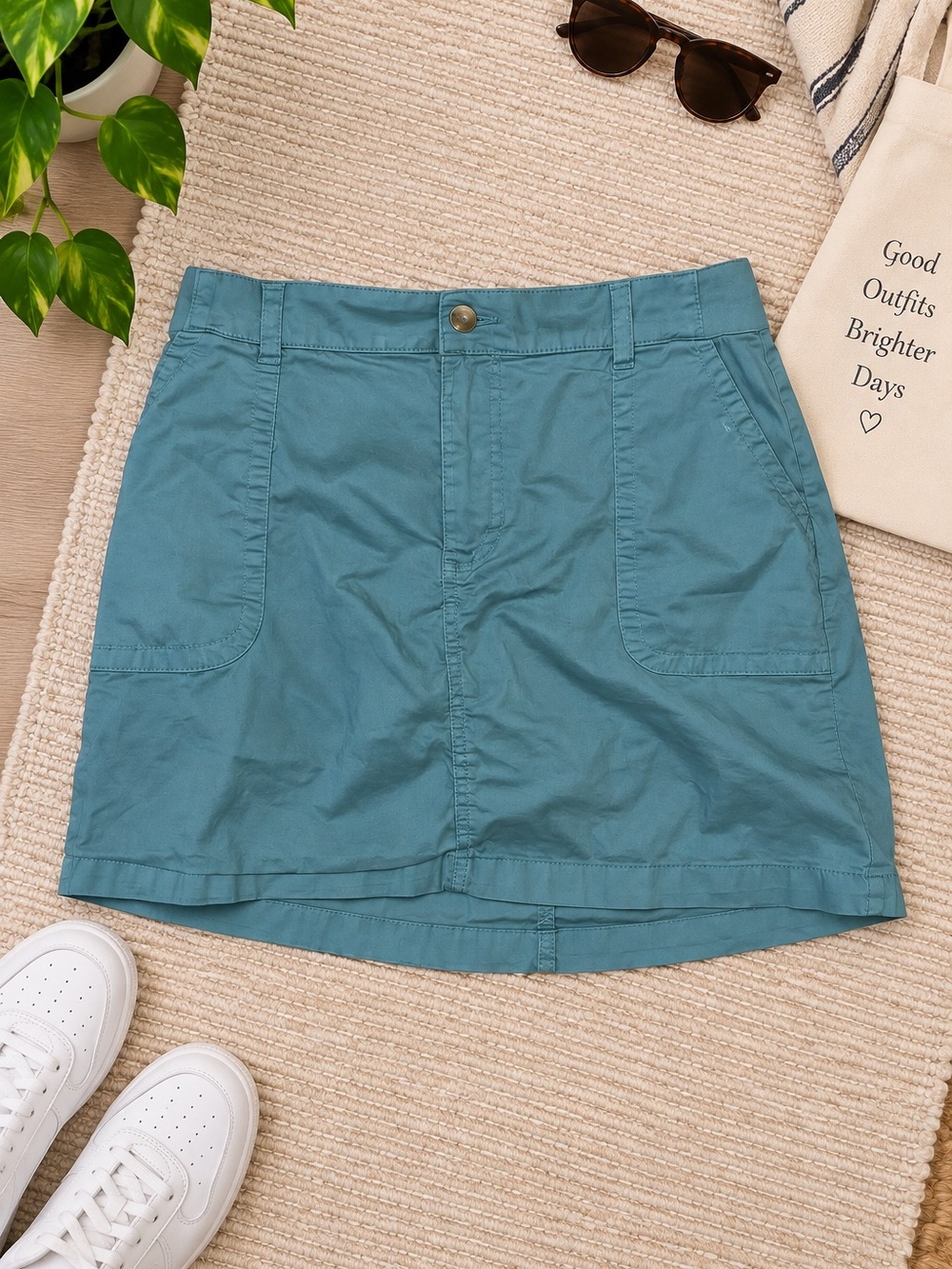 Lee Women’s Regular Fit Mid Rise Skort Teal Blue Utility Pocket Size 14